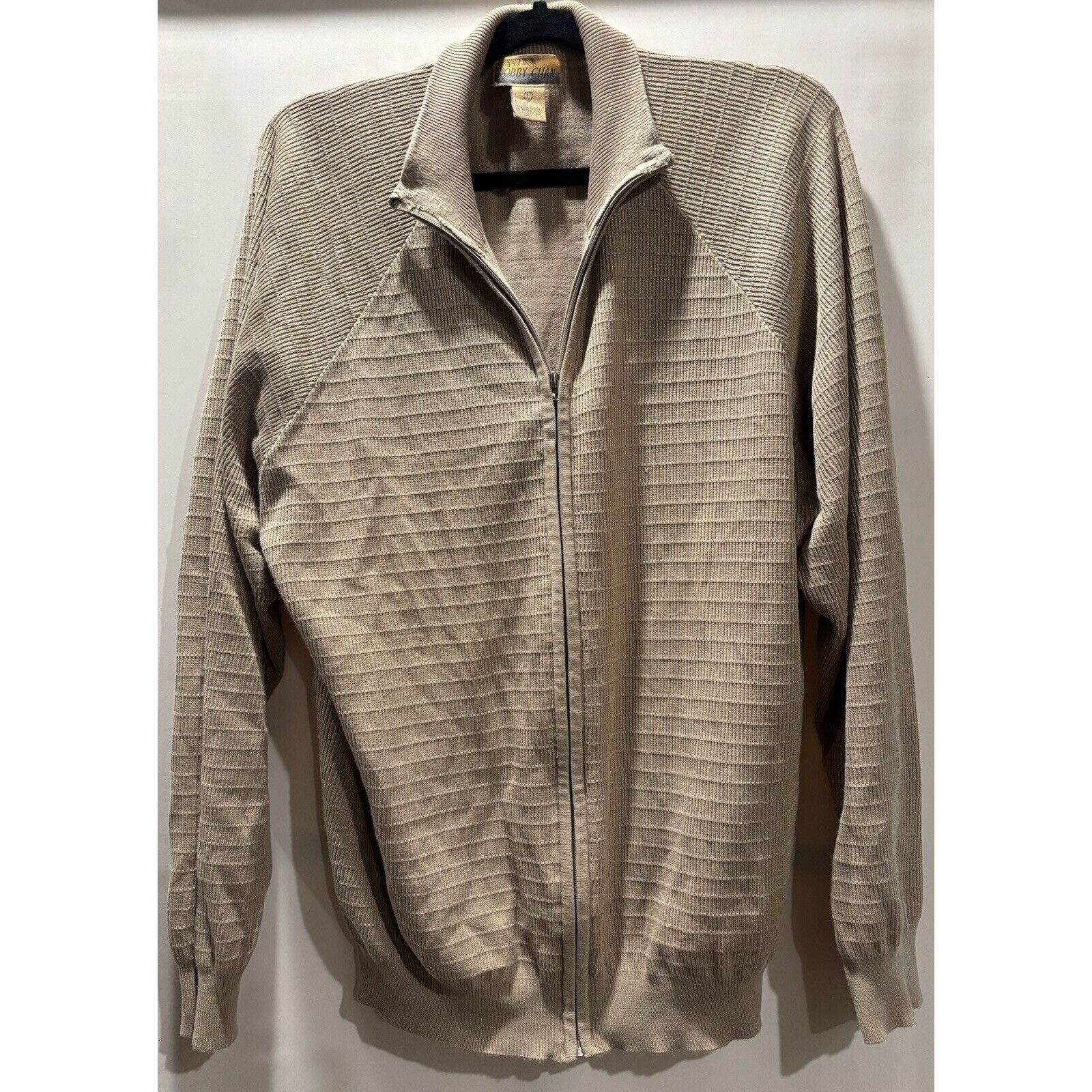 Bobby Chan Zipped Up Sweater Tan Size Large Silk 70% Cotton 30%
